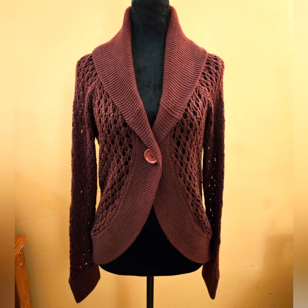 Forever 21 Maroon Cardigan with Lattice Knit